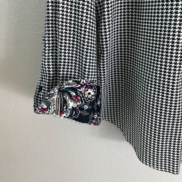 Chaps Womens Large Black White No Iron Houndstooth Button Up Shirt Long Sleeve - Picture 6 of 10